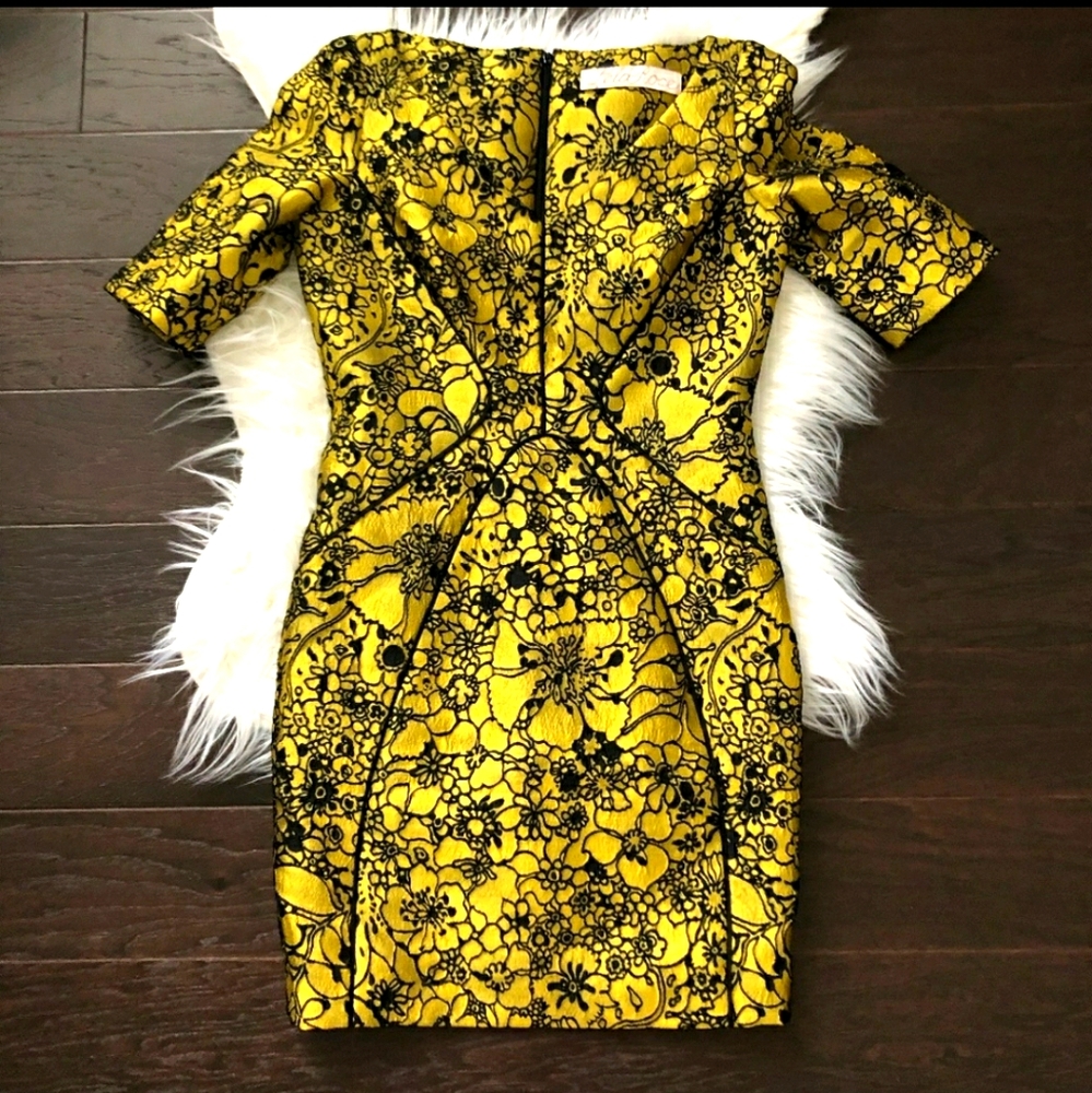 Lela Rose Floral Embroidered Fitted Dress